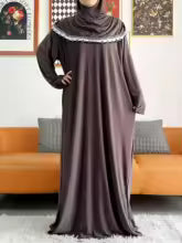 Turkish Solid Color Abaya – Elegant Plus Size Kaftan Dress”