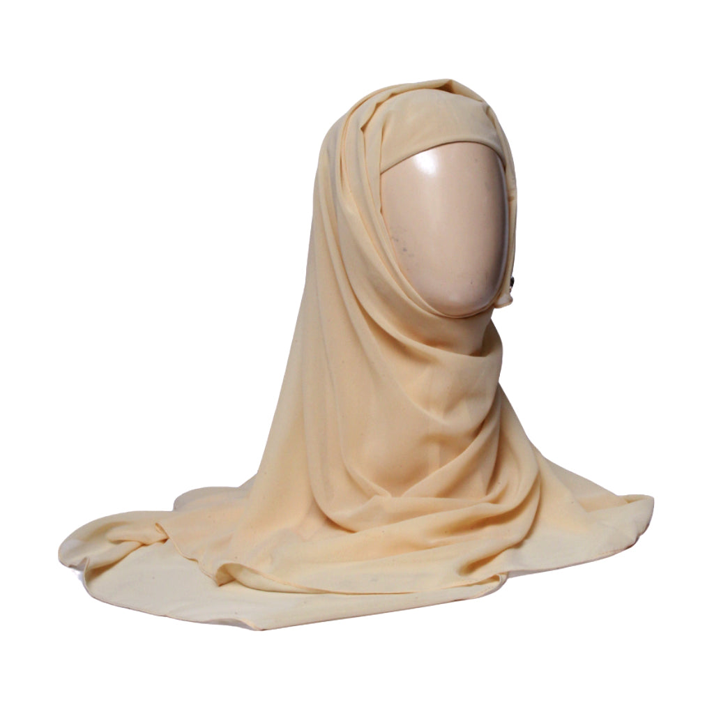 Chiffon Hijab With Cap-Cream